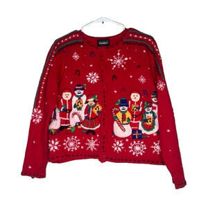 Vintage Ugly Christmas Snowman Sweater Cardigan M Designers Originals Studio